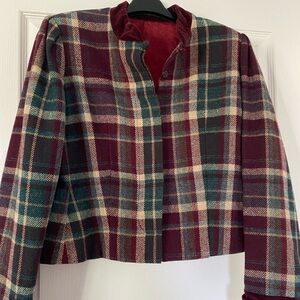 Mg concept in sportswear Vintage wool mix teens plaid burgundy green jacket sz13